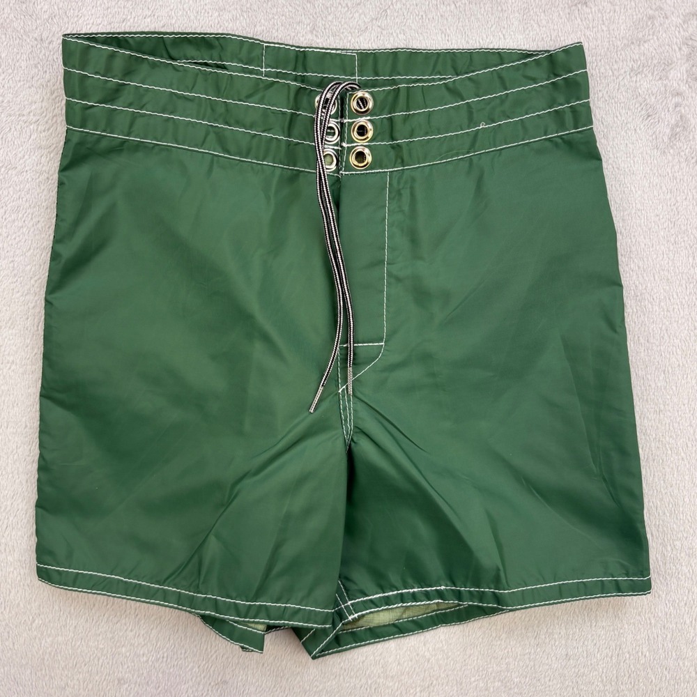 Birdwell Beach Britches Board Shorts Mens 27 Green Birdie Patch Surf Vintage
